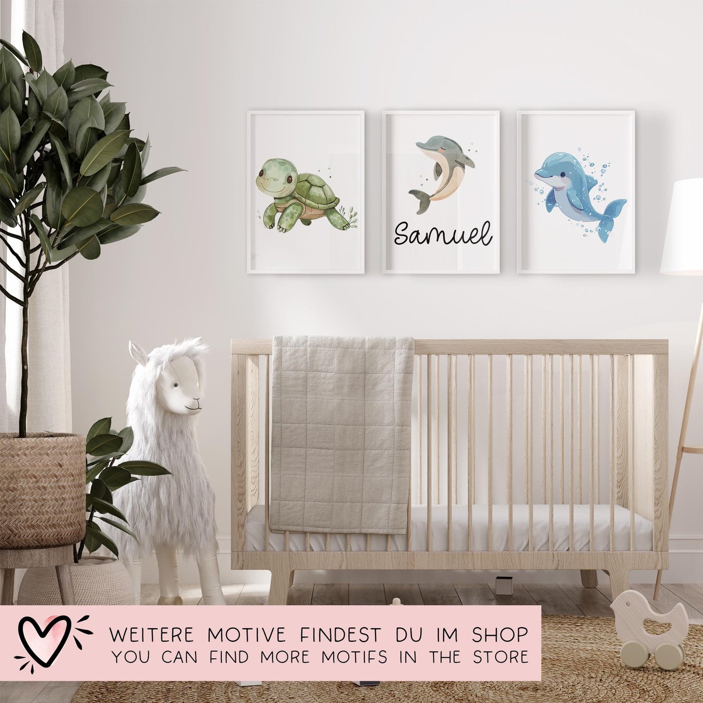 Delfin DIN A4 Poster mit Namen - Personalisiert mit od. ohne Namen für Kinderzimmer -Namensposter - Geschenkidee. Geschenk - Wanddeko Tiere kleinebuchstaben