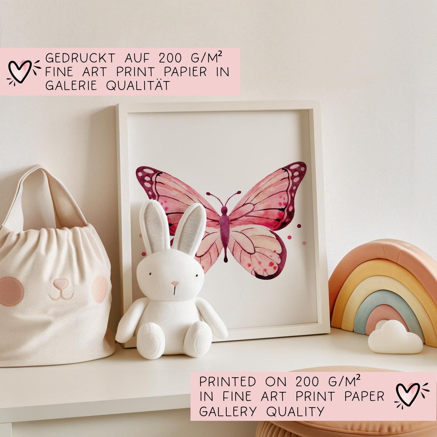 Schmetterling DIN A4 Poster mit Namen - Personalisiert mit od. ohne Namen für Kinderzimmer -Namensposter - Geschenkidee - Wanddeko Tiere kleinebuchstaben