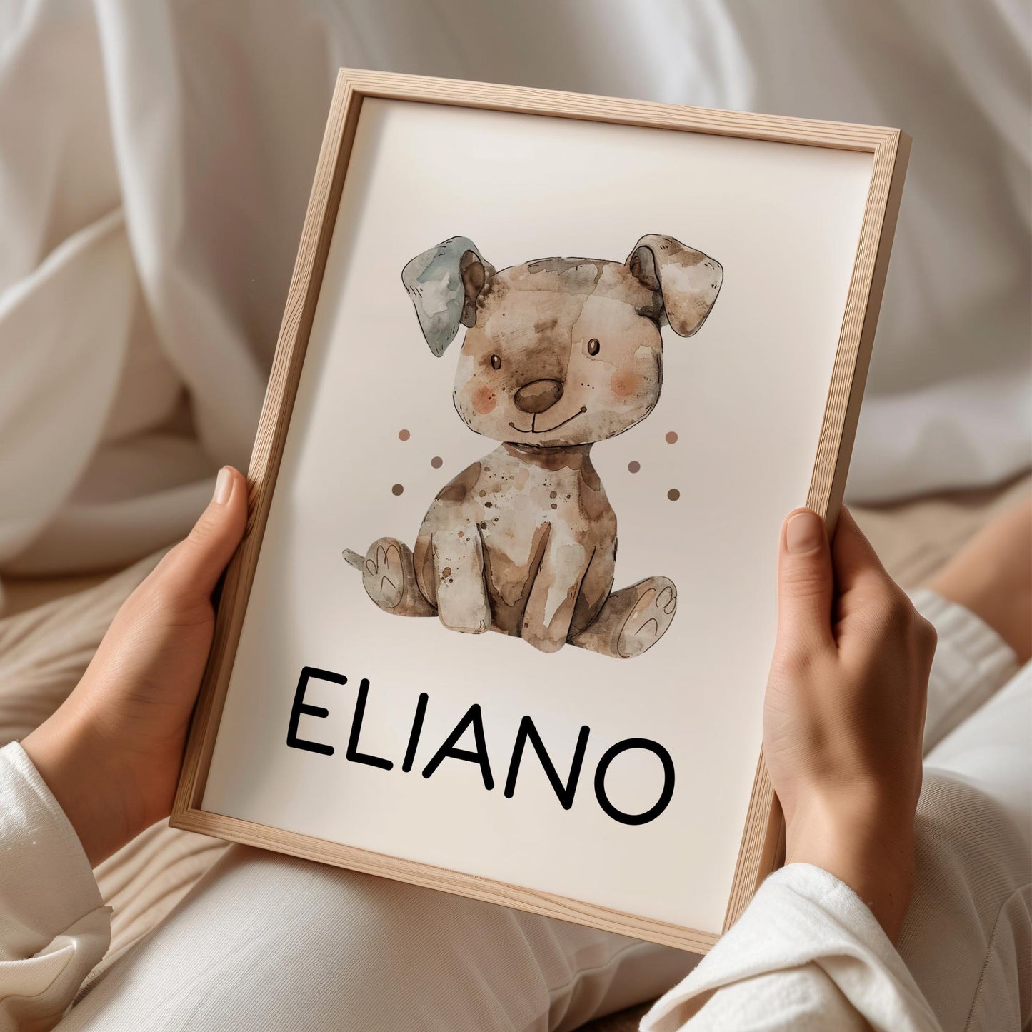 Hund DIN A4 Poster mit Namen - Personalisiert mit od. ohne Namen für Kinderzimmer - Namensposter - Geschenkidee - Geschenk - Wanddeko -Tiere kleinebuchstaben DIN A4 (21x29,7 cm) Schriftart 1