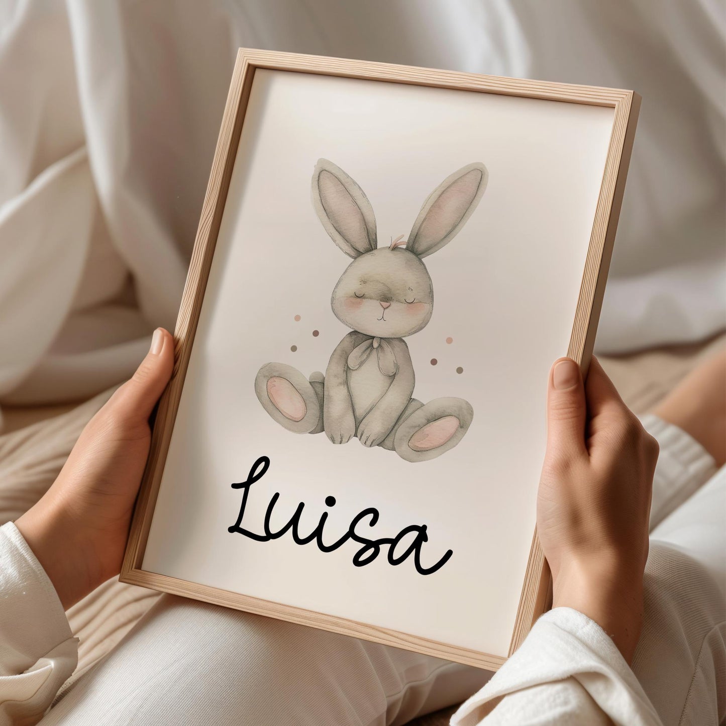 Hase DIN A4 Poster mit Namen - Personalisiert mit od. ohne Namen für Kinderzimmer - Namensposter - Geschenkidee - Geschenk - Wanddeko -Tiere kleinebuchstaben DIN A4 (21x29,7 cm) Schriftart 1