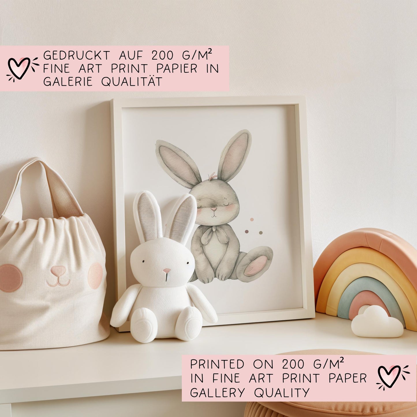 Hase DIN A4 Poster mit Namen - Personalisiert mit od. ohne Namen für Kinderzimmer - Namensposter - Geschenkidee - Geschenk - Wanddeko -Tiere kleinebuchstaben