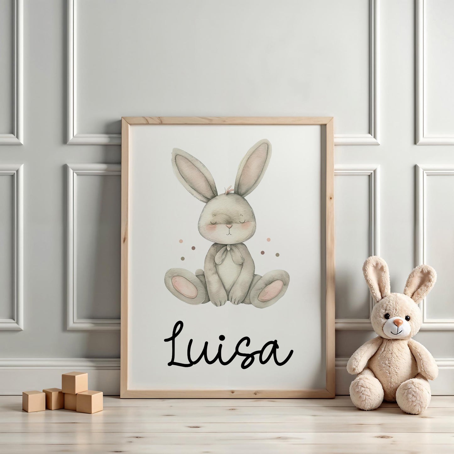 Hase DIN A4 Poster mit Namen - Personalisiert mit od. ohne Namen für Kinderzimmer - Namensposter - Geschenkidee - Geschenk - Wanddeko -Tiere kleinebuchstaben