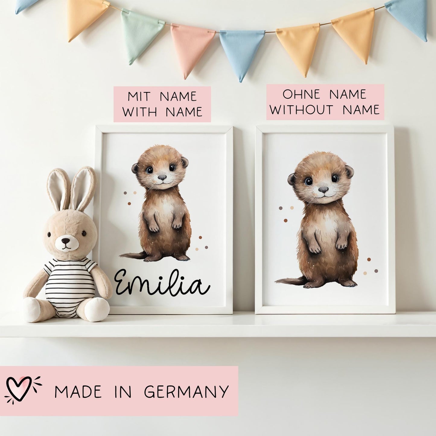 Poster Otter A2 A3 A4 Wunschname Kinderposter Poster Kinderzimmer Poster Baby Geschenk Mädchen Geschenk Junge Poster Kinder Tierposter kleinebuchstaben