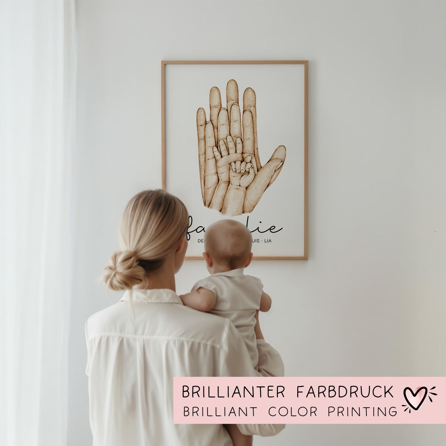 Familienposter mit Händen, Bild Familie, Familienschild mit Familienname und Namen der Eltern und Kinder, personalisiertes Familiengeschenk kleinebuchstaben