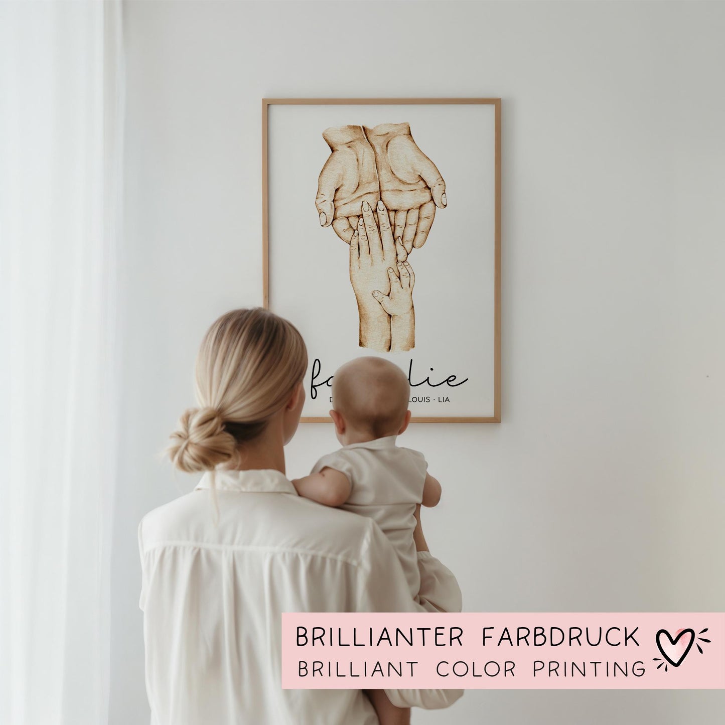 Familienposter mit Händen, Bild Familie, Familienschild mit Familienname und Namen der Eltern und Kinder, personalisiertes Familiengeschenk kleinebuchstaben