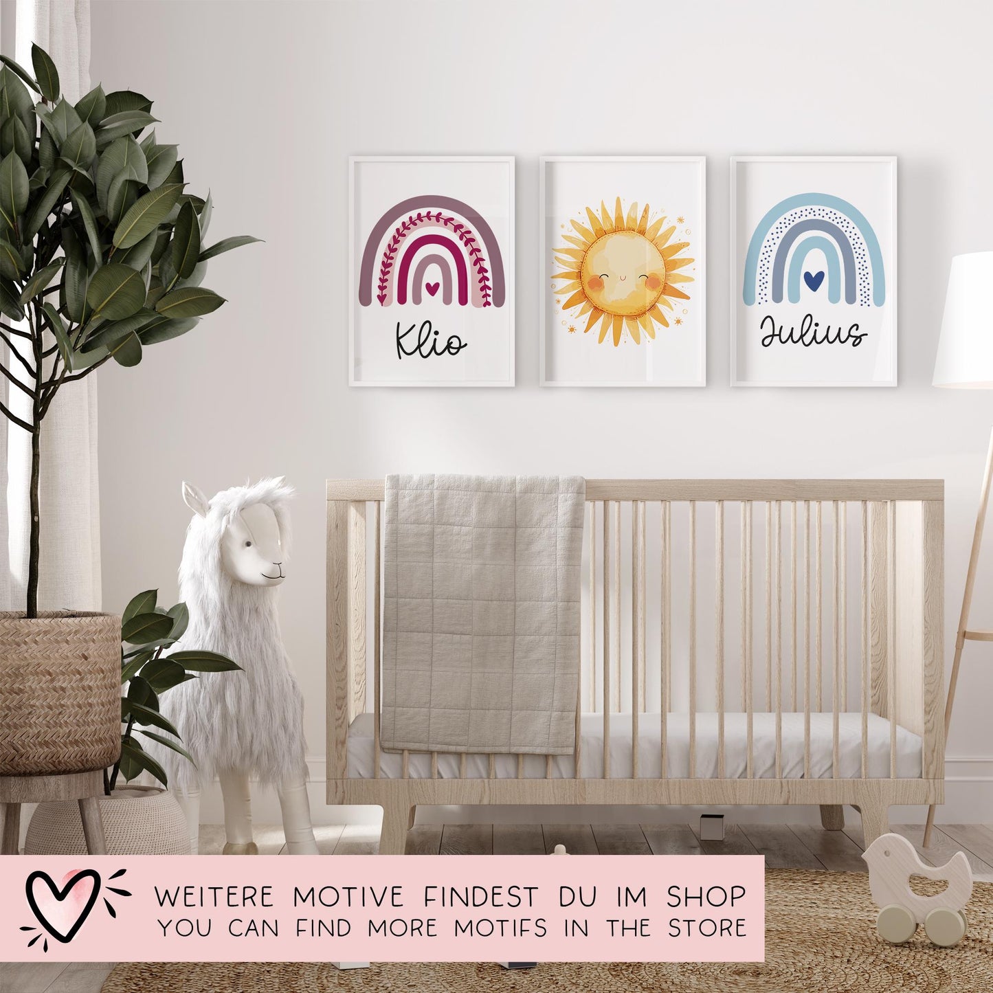Regenbogen Poster Personalisiert Lila mit oder ohne Namen für Kinderzimmer. Namensposter - Geschenkidee. Geschenk Baby - Wanddeko - DIN A4 kleinebuchstaben