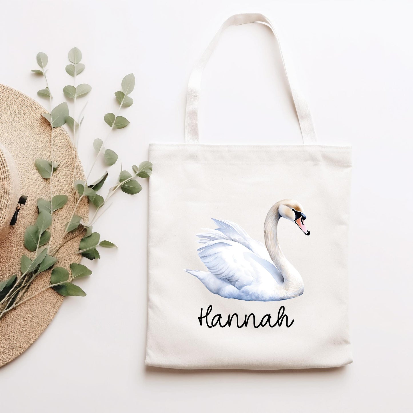 Schwan Weiß Turnbeutel Personalisiert mit Namen Tasche Rucksack als Kindergarten, Sportbeutel, Schule, Wäschebeutel Weihnachten Nikolaus kleinebuchstaben Stofftasche Schriftart 1