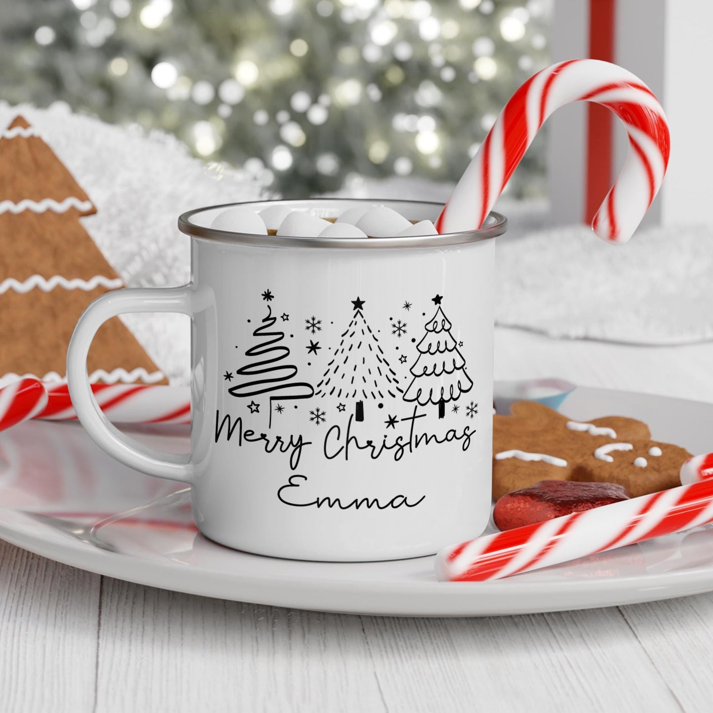 Personalisierte Emaille Tasse Merry Christmas - Becher - Weihnachten - Nikolaus - Namenstasse - Weihnachtstasse - Weihnachtsbecher - Tasse kleinebuchstaben