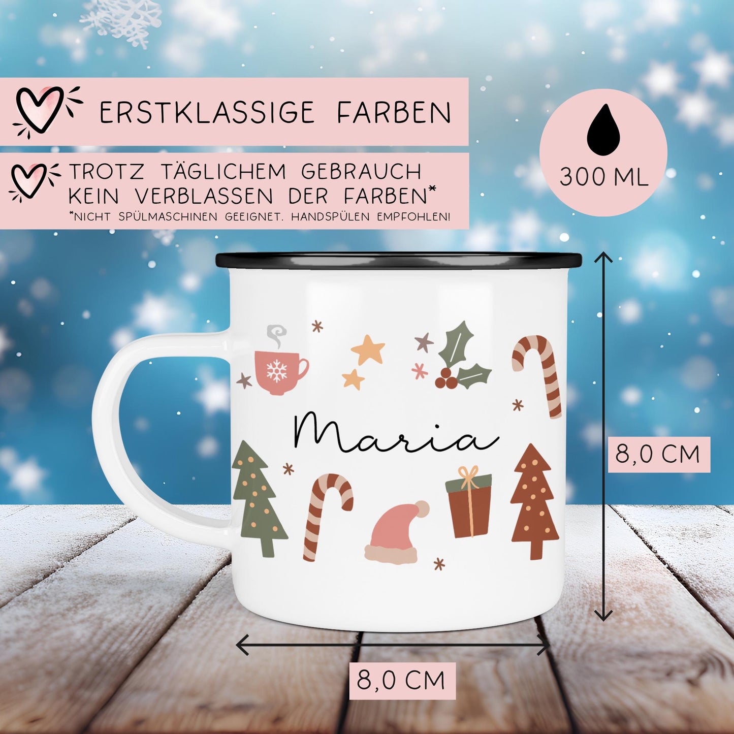 Personalisierte Weihnachten Emaille Tasse - Becher - Weihnachten - Nikolaus - Namenstasse - Weihnachtstasse - Weihnachtsbecher - Tasse kleinebuchstaben