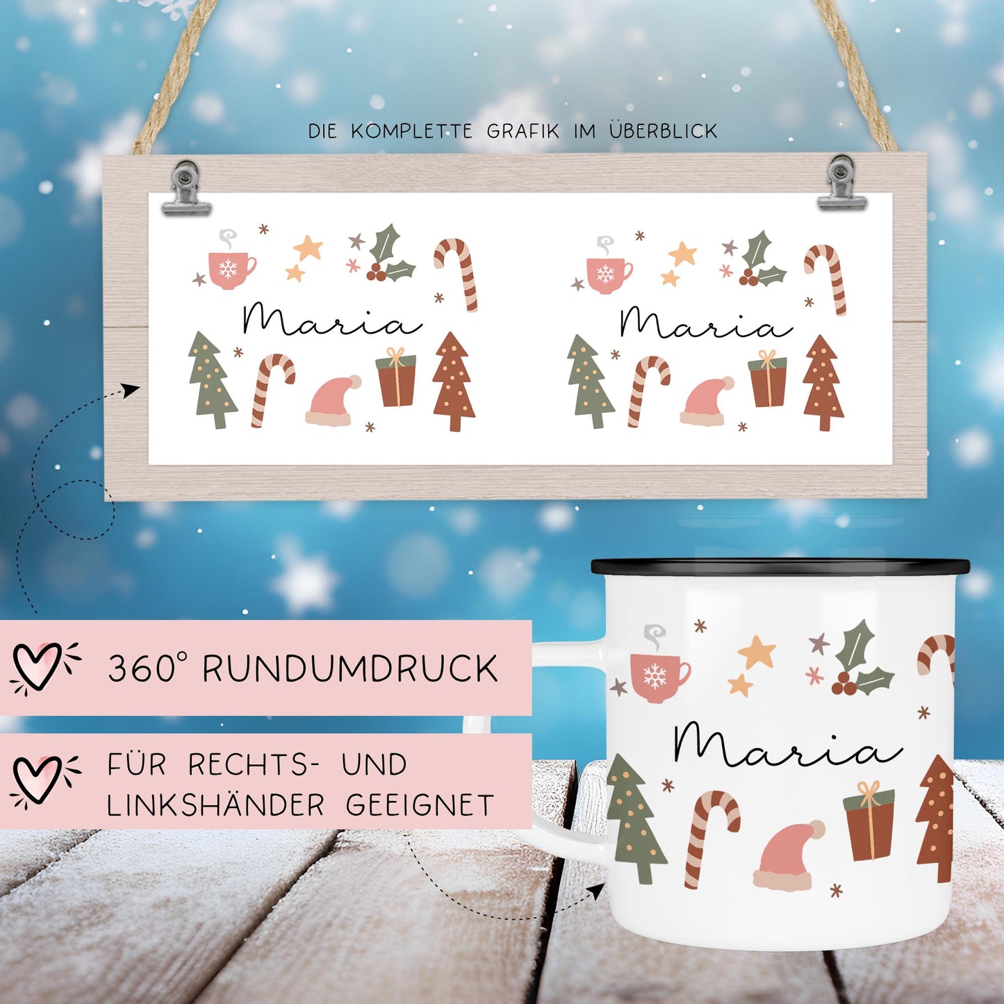 Personalisierte Weihnachten Emaille Tasse - Becher - Weihnachten - Nikolaus - Namenstasse - Weihnachtstasse - Weihnachtsbecher - Tasse kleinebuchstaben