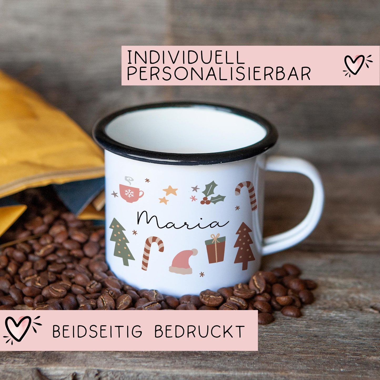 Personalisierte Weihnachten Emaille Tasse - Becher - Weihnachten - Nikolaus - Namenstasse - Weihnachtstasse - Weihnachtsbecher - Tasse kleinebuchstaben