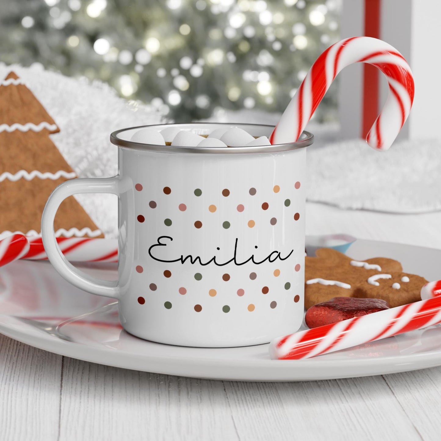Weihnachten Nikolaus Emaille Tasse - Becher - Wunschnamen - Namenstasse - Weihnachtstasse - Weihnachtsbecher - Tasse - Papa - Mama - Oma kleinebuchstaben