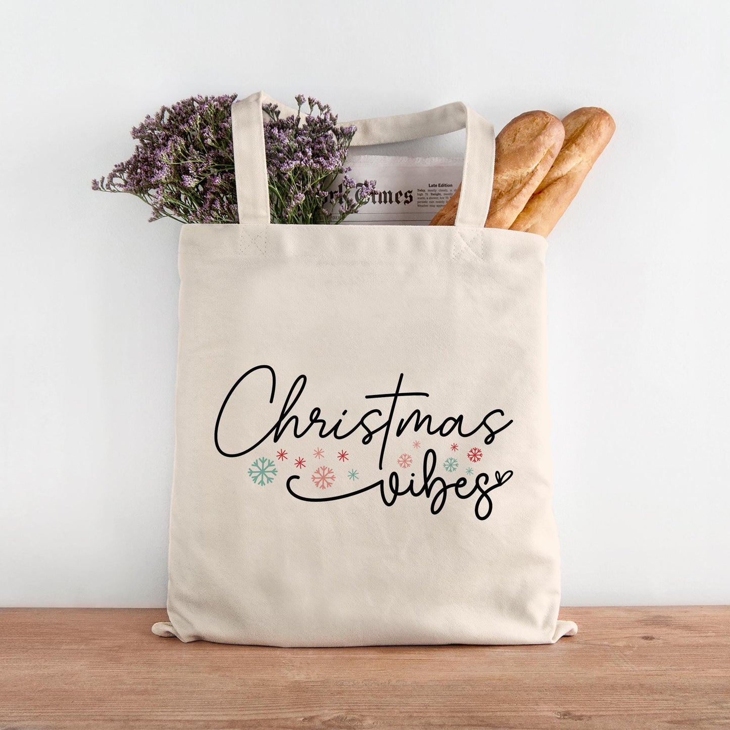 Stofftasche Jutebeutel Christmas Vibes - Weihnachten - Geschenktasche - Geschenk - Beutel - Geschenktüte - Nikolaus - Einkaufstasche kleinebuchstaben