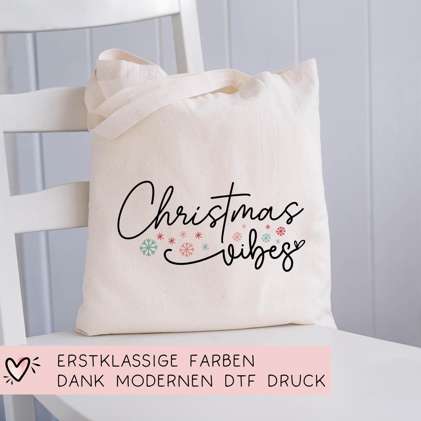 Stofftasche Jutebeutel Christmas Vibes - Weihnachten - Geschenktasche - Geschenk - Beutel - Geschenktüte - Nikolaus - Einkaufstasche kleinebuchstaben