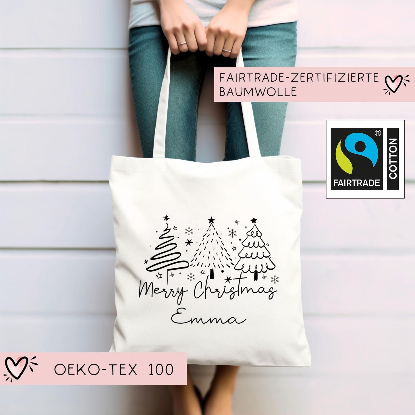 Personalisierte Stofftasche Weihnachten - Merry Christmas - Geschenktasche - Geschenk - Beutel - Wunschname - Einkaufstasche - Nikolaus kleinebuchstaben
