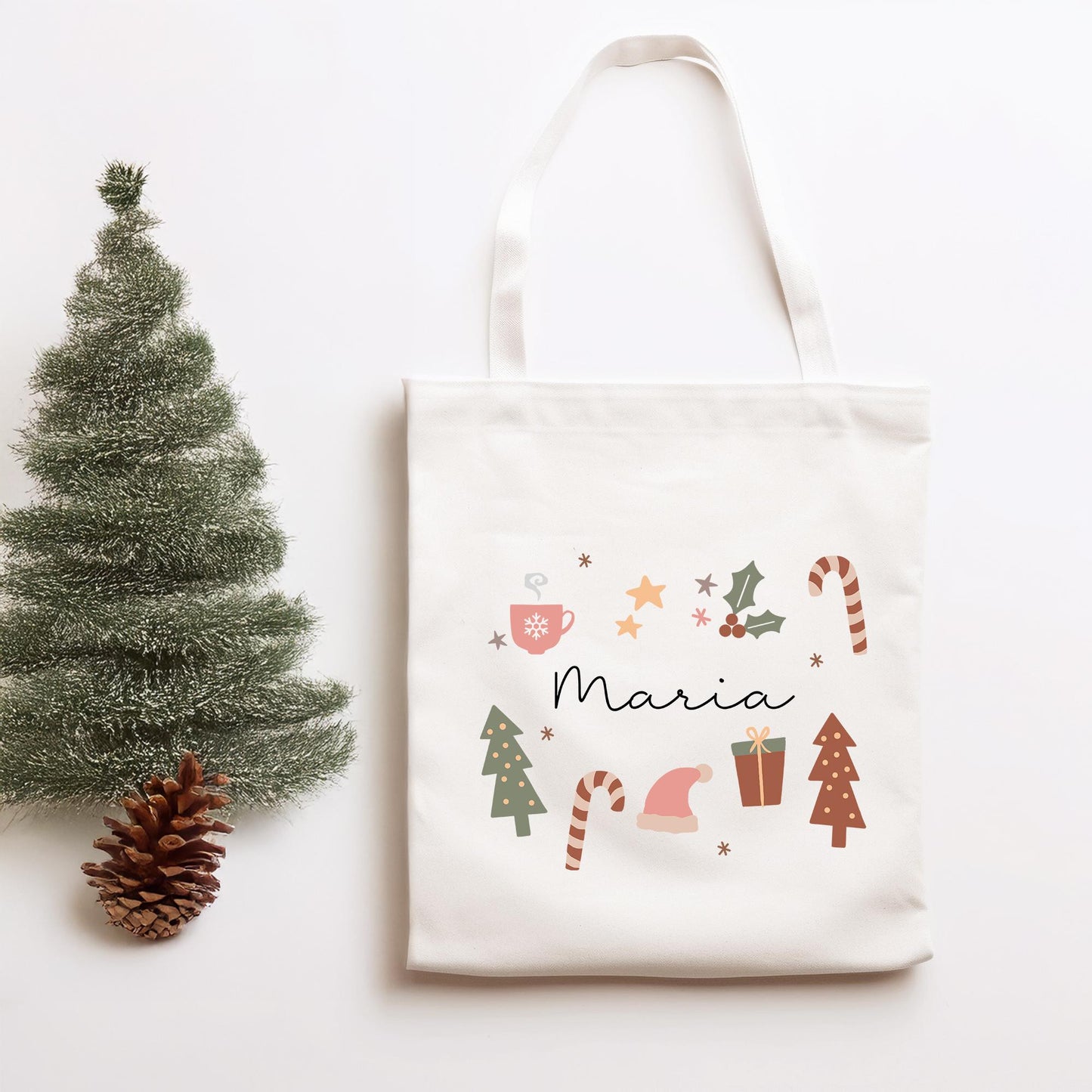 Stofftasche Weihnachten mit Namen - Personalisiert - Merry Christmas - Geschenktasche - Geschenk - Wunschname - Einkaufstasche - Nikolaus kleinebuchstaben