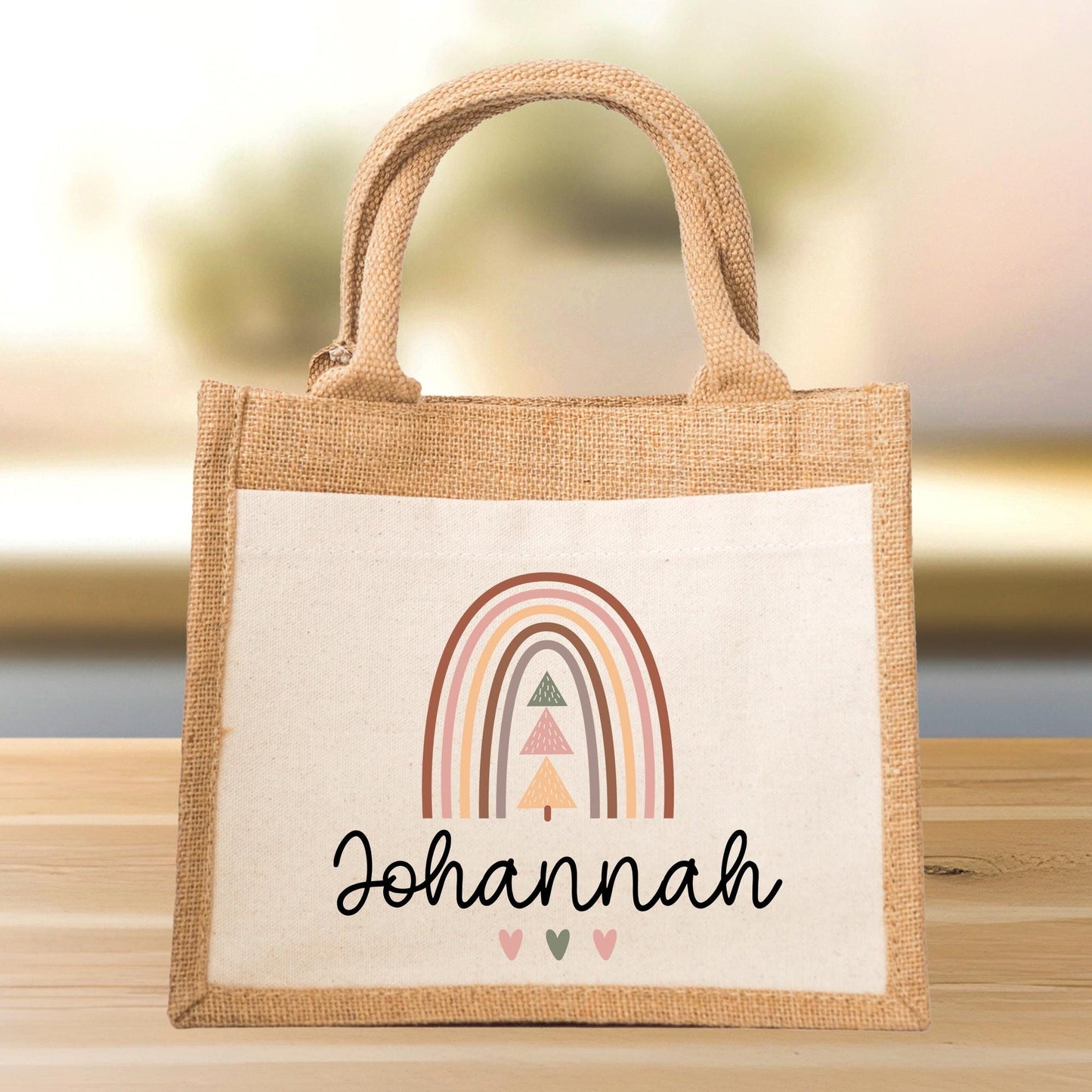 Tasche Weihnachten Personalisiert Nikolaus - Jute Pocket Tasche - Wunschnamen - Regenbogen - Geschenktasche für Kleinigkeiten zu Weihnachten kleinebuchstaben