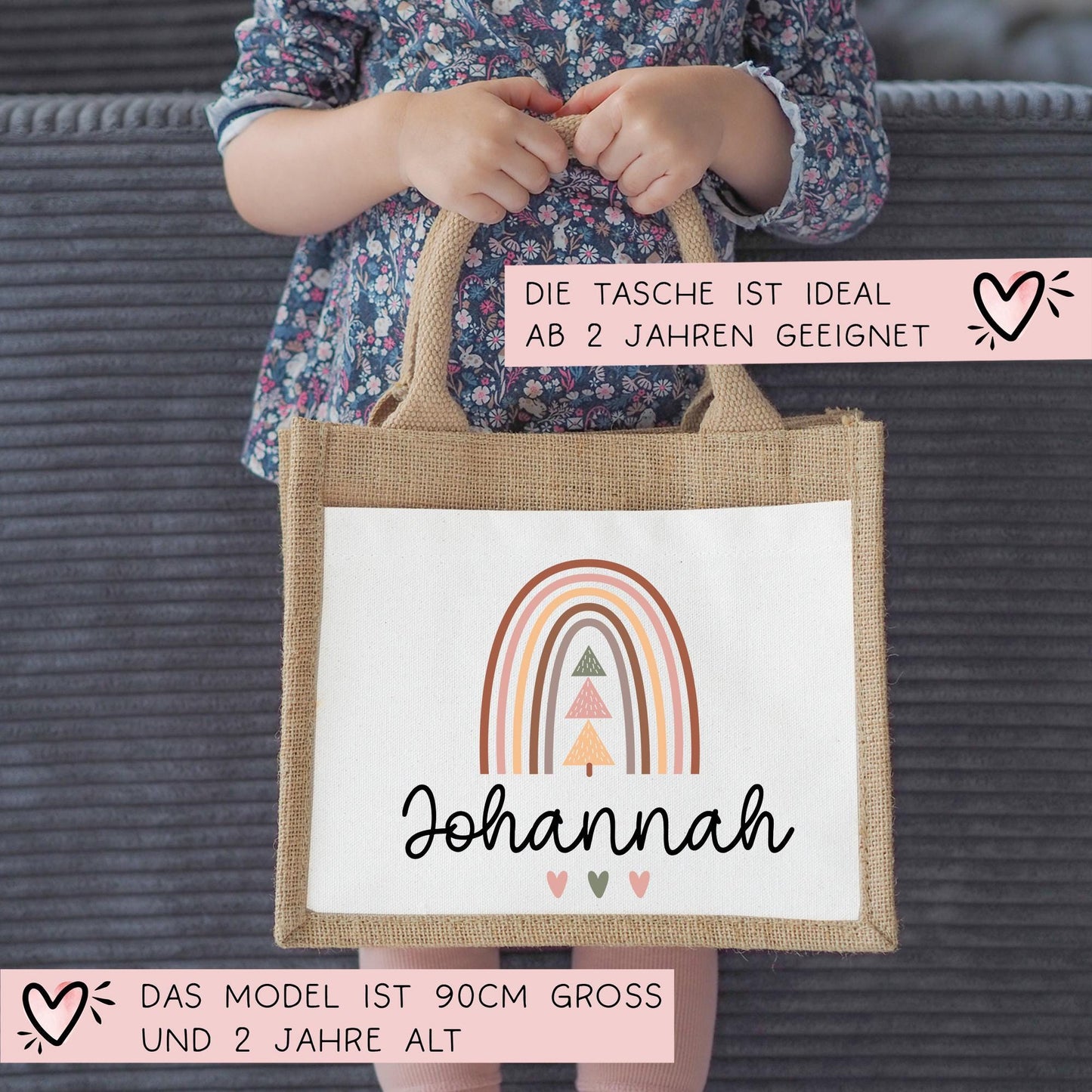 Tasche Weihnachten Personalisiert Nikolaus - Jute Pocket Tasche - Wunschnamen - Regenbogen - Geschenktasche für Kleinigkeiten zu Weihnachten kleinebuchstaben