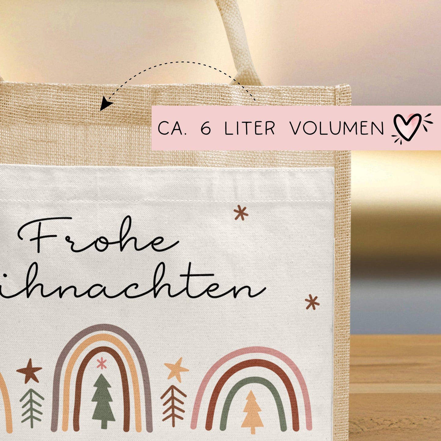 Weihnachten Tasche Personalisiert Nikolaus - Jute Pocket Tasche - Wunschnamen - Regenbogen - Geschenktasche für Kleinigkeiten zu Weihnachten kleinebuchstaben