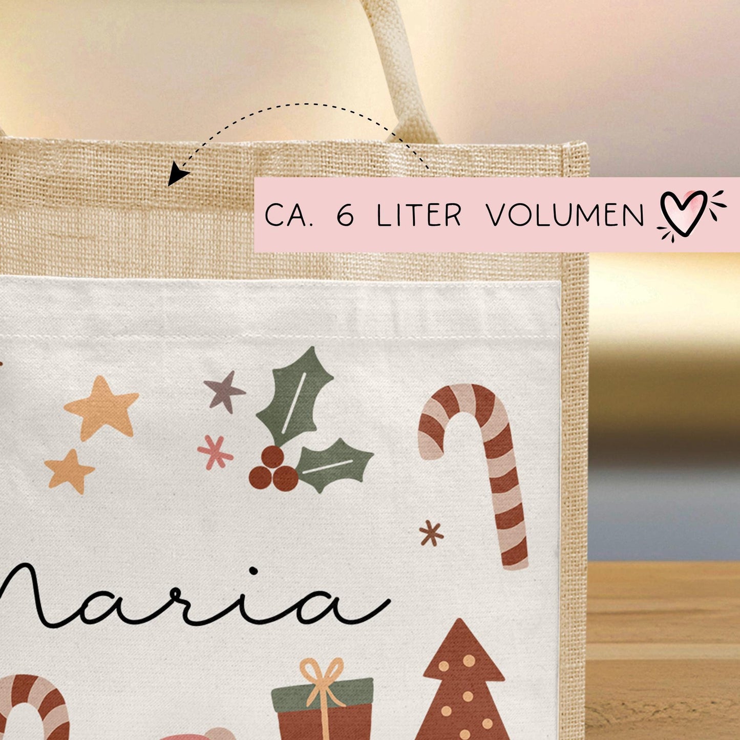 Weihnachten Jute Pocket Tasche Personalisiert Nikolaus - Wunschnamen - Tannenbäume - Geschenktasche für Kleinigkeiten zu Weihnachten Mama kleinebuchstaben