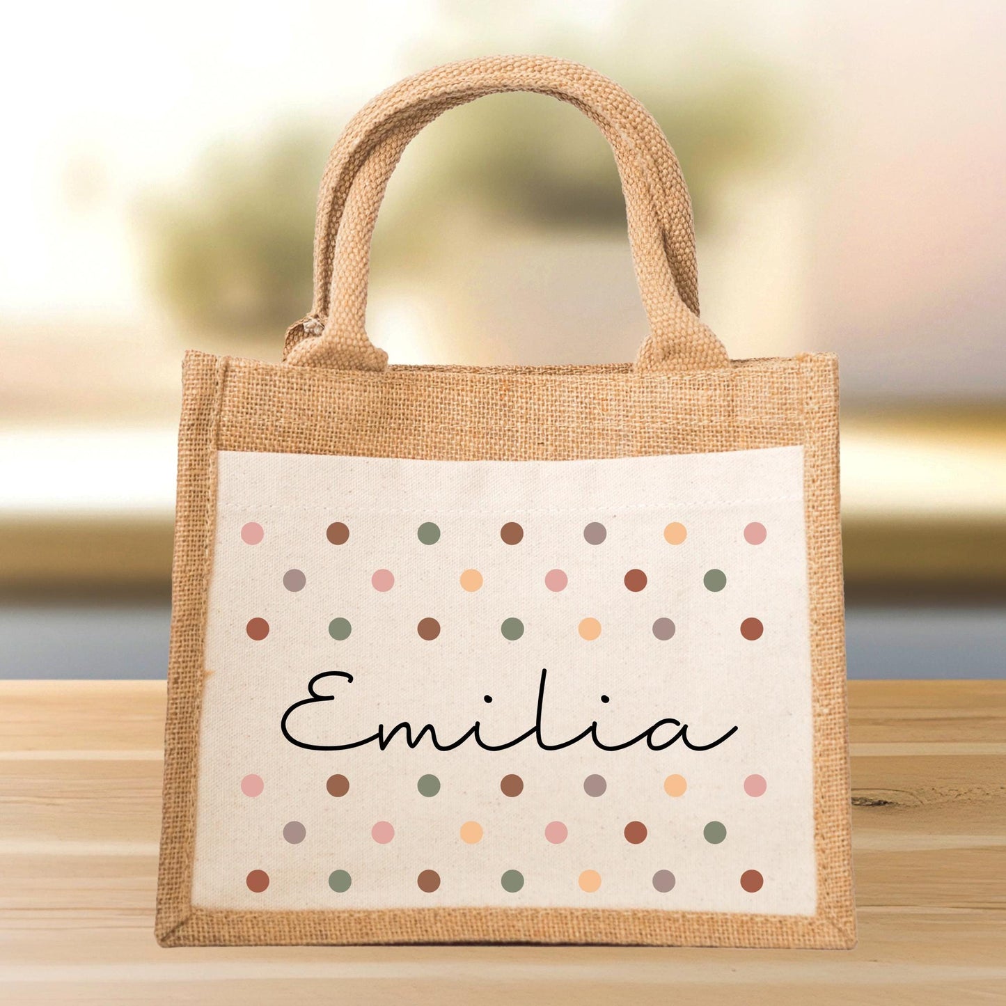 Jute Pocket Weihnachten Tasche Personalisiert Nikolaus - Wunschnamen - Punkte - Geschenktasche für Kleinigkeiten zu Weihnachten Mama Oma Opa kleinebuchstaben