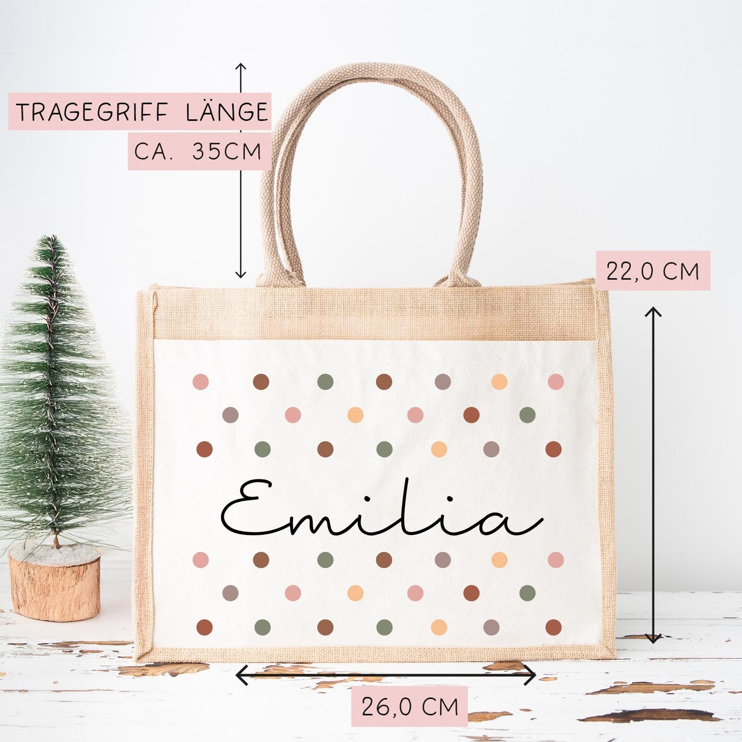 Jute Pocket Weihnachten Tasche Personalisiert Nikolaus - Wunschnamen - Punkte - Geschenktasche für Kleinigkeiten zu Weihnachten Mama Oma Opa kleinebuchstaben