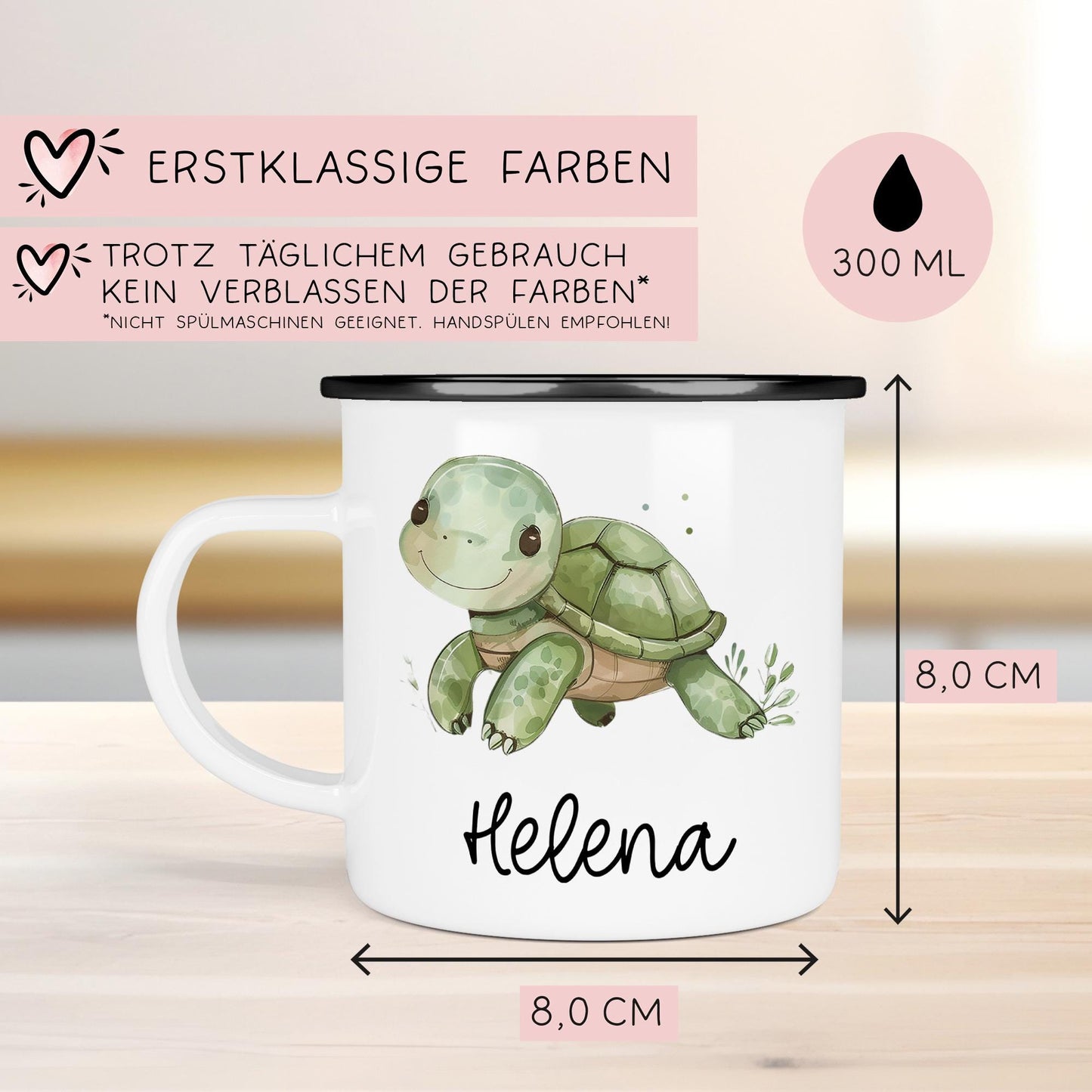 Schildkröte Emaille Tasse Personalisiert Becher mit Wunschnamen - Emailletasse für Kinder - Tasse personalisiert - Weihnachten - Geburtstag kleinebuchstaben