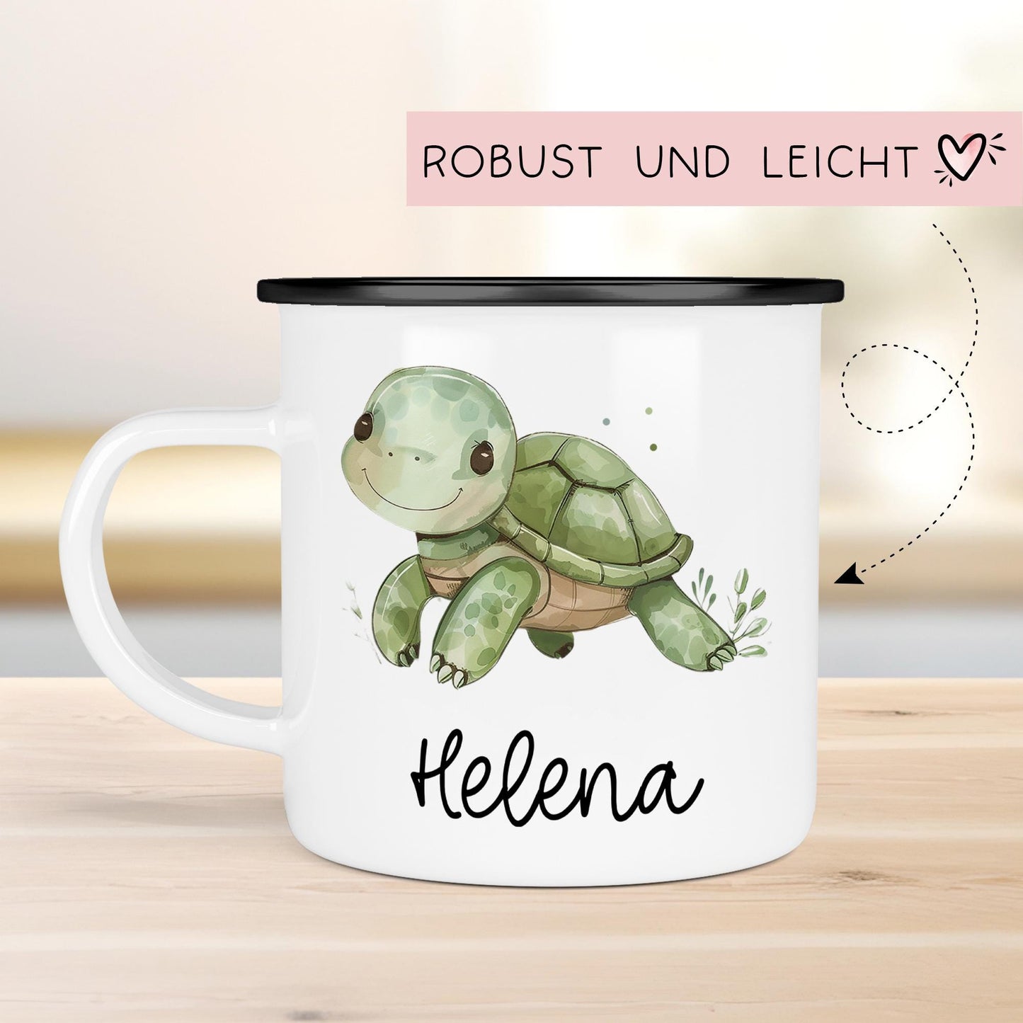 Schildkröte Emaille Tasse Personalisiert Becher mit Wunschnamen - Emailletasse für Kinder - Tasse personalisiert - Weihnachten - Geburtstag kleinebuchstaben