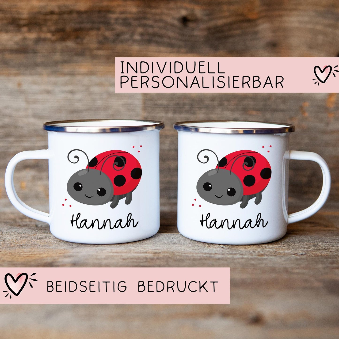 Marienkäfer Emaille Tasse Personalisiert Becher mit Wunschnamen - Emailletasse für Kinder - Tasse personalisiert - Weihnachten - Geburtstag kleinebuchstaben