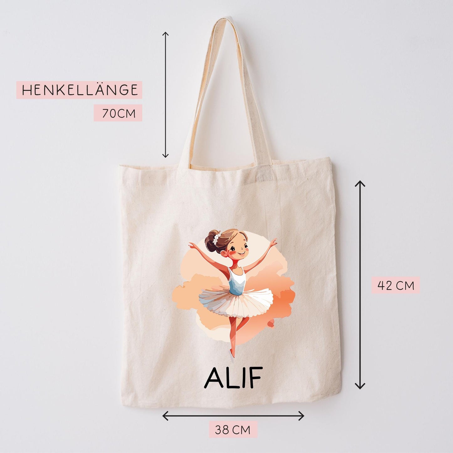 Turnbeutel Stofftasche Ballerina mit Namen personalisiert - Rucksack als Sportbeutel für Schule, Kindergarten - Sportbeutel - Sporttasche  kleinebuchstaben