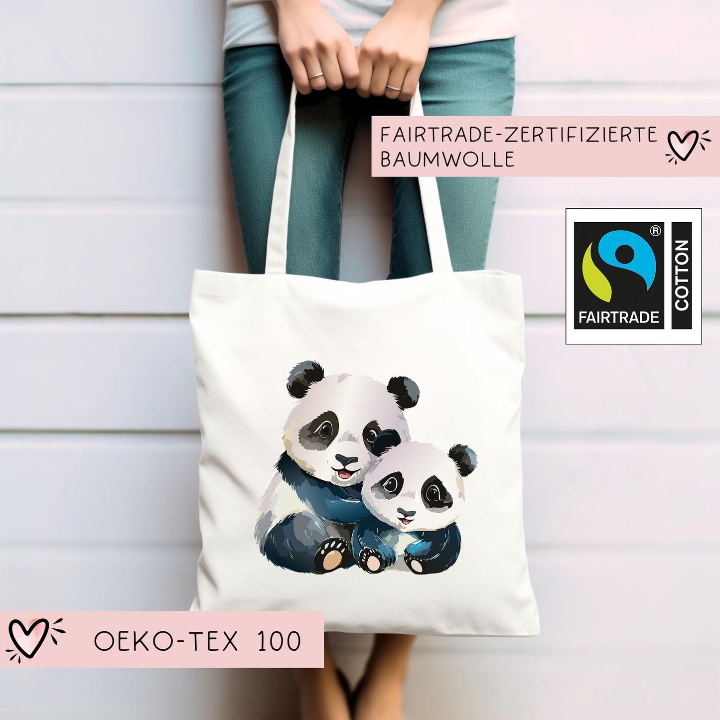 Stofftasche Pandabären Berlin Baby Zwillinge - Tasche & Name - Beutel - Wechselwäsche Jutebeutel - Kindergarten - Einkaufstasche kleinebuchstaben