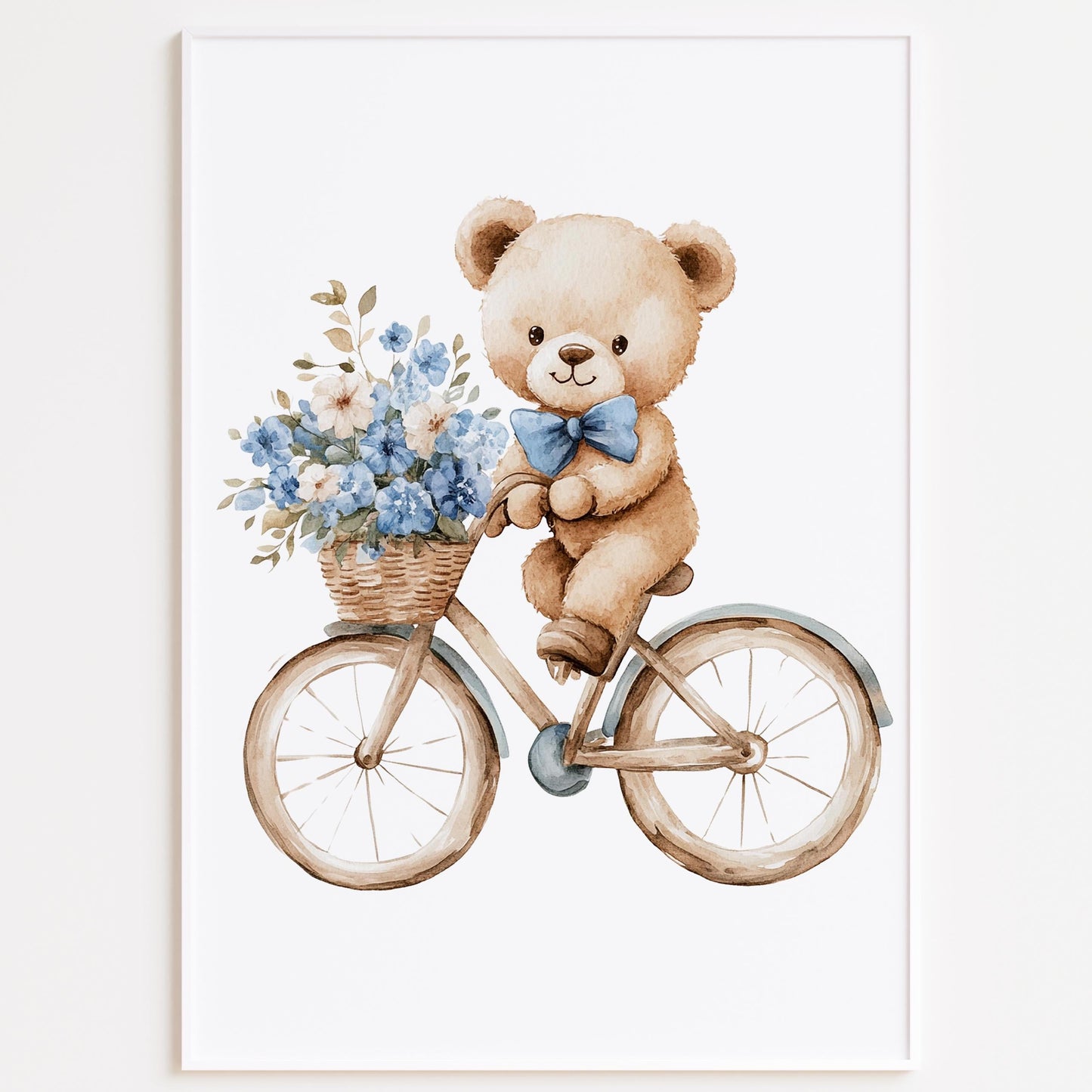 Poster Bär auf Fahrrad Rosa mit Blumen mit Namen - Personalisiert ohne Namen für Kinderzimmer -Namensposter - Geschenkidee - Wanddeko kleinebuchstaben