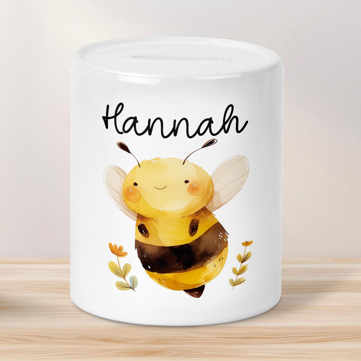 Spardose Biene Personalisiert aus Keramik mit Namen - Hummel - Geschenk für Junge & Mädchen zum Geburtstag Weihnachten Nikolaus Sparschwein kleinebuchstaben Biene ohne VIP Bearbeitung
