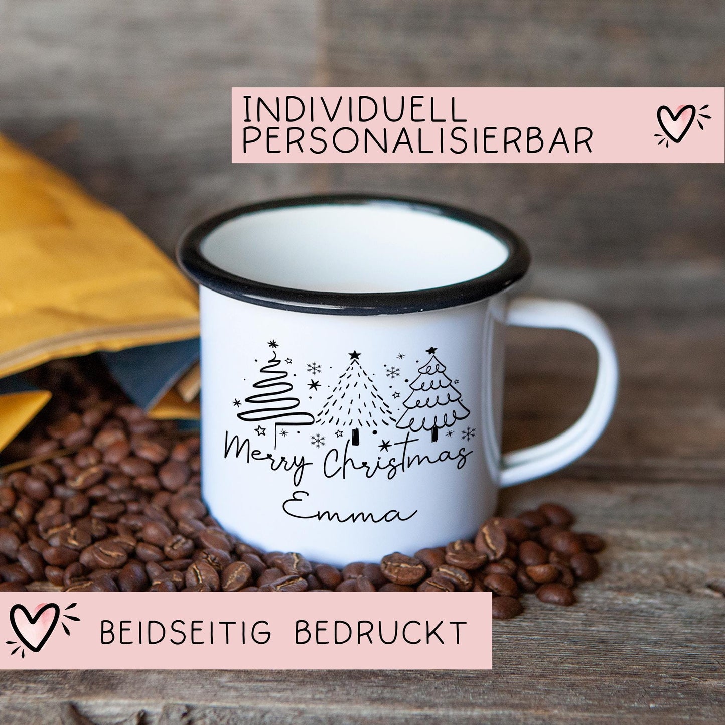 Personalisierte Emaille Tasse Merry Christmas - Becher - Weihnachten - Nikolaus - Namenstasse - Weihnachtstasse - Weihnachtsbecher - Tasse kleinebuchstaben