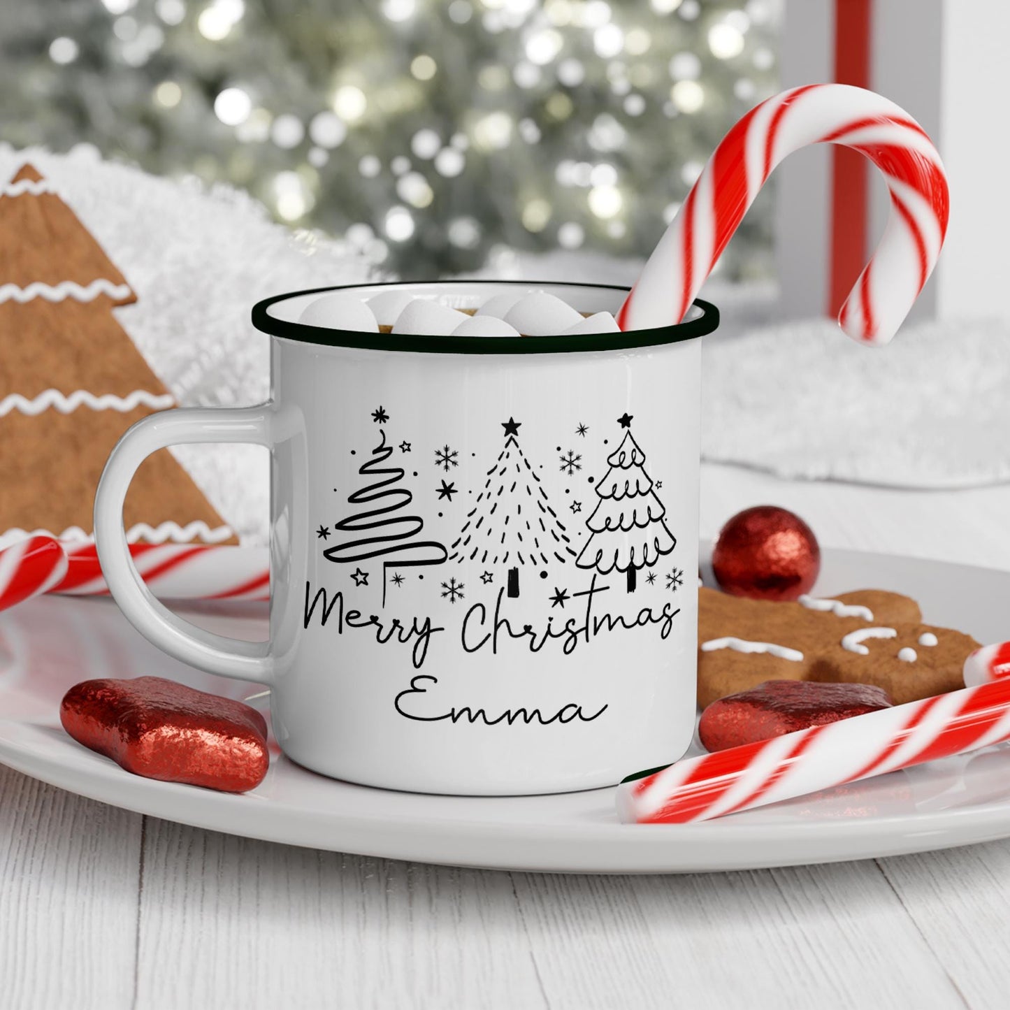 Personalisierte Emaille Tasse Merry Christmas - Becher - Weihnachten - Nikolaus - Namenstasse - Weihnachtstasse - Weihnachtsbecher - Tasse kleinebuchstaben