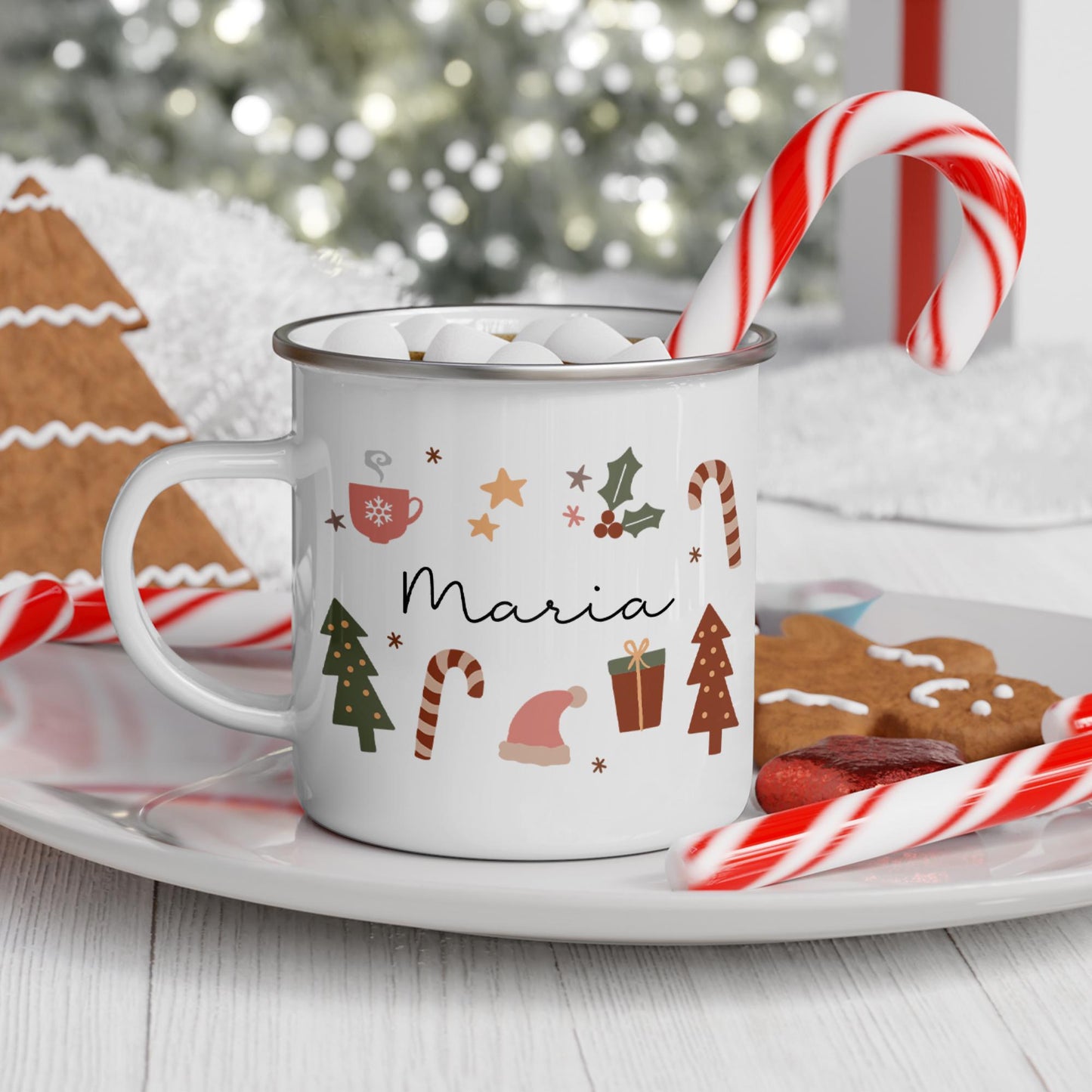 Personalisierte Weihnachten Emaille Tasse - Becher - Weihnachten - Nikolaus - Namenstasse - Weihnachtstasse - Weihnachtsbecher - Tasse kleinebuchstaben
