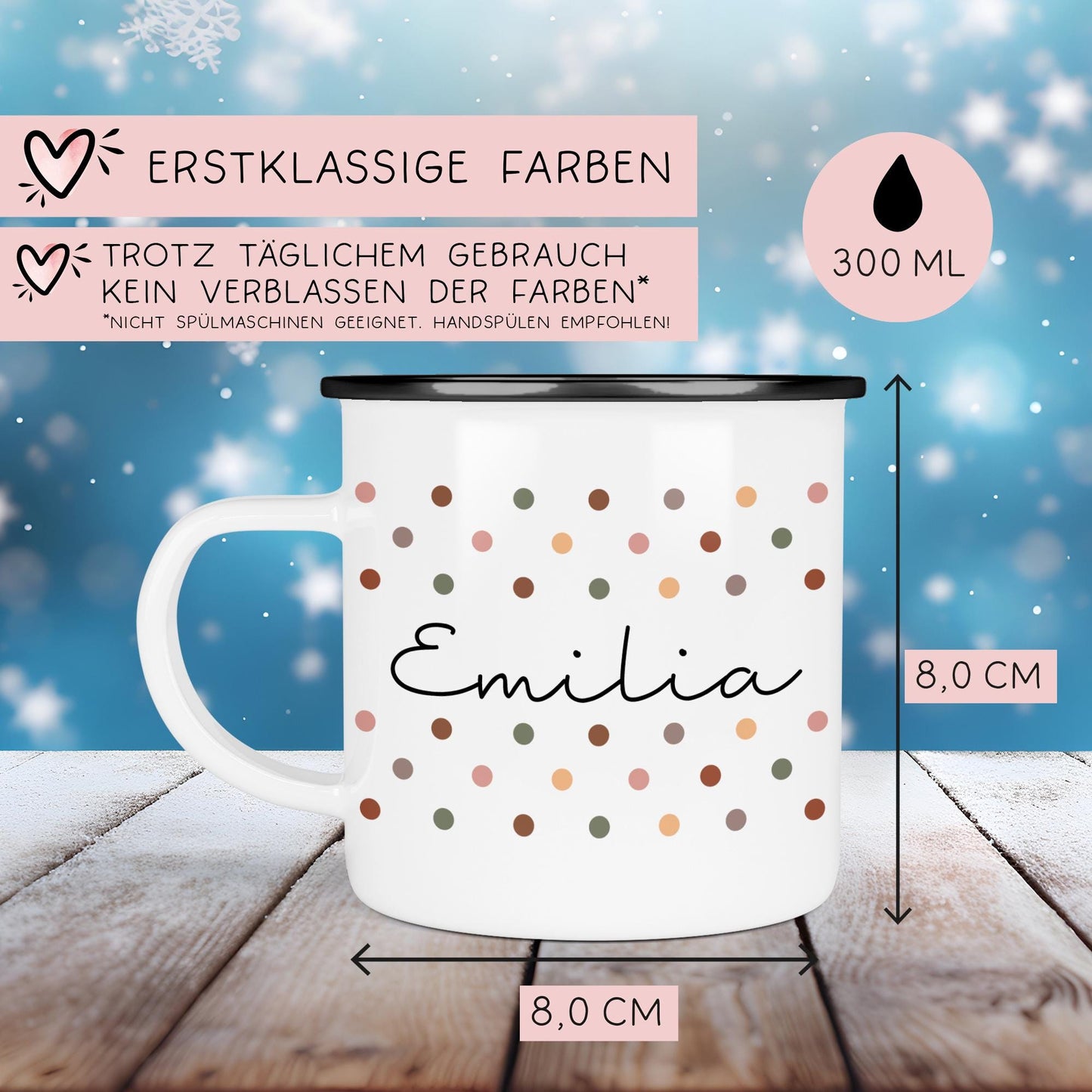 Weihnachten Nikolaus Emaille Tasse - Becher - Wunschnamen - Namenstasse - Weihnachtstasse - Weihnachtsbecher - Tasse - Papa - Mama - Oma kleinebuchstaben