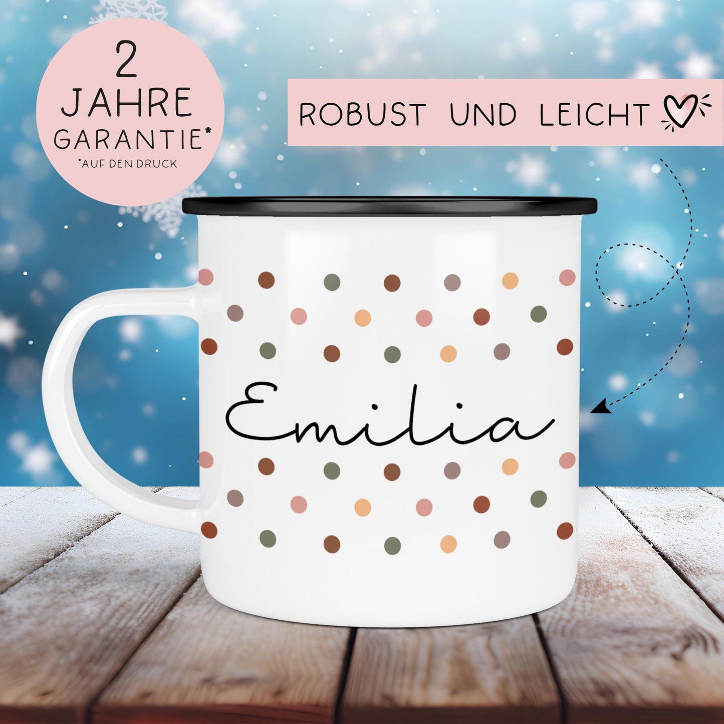 Weihnachten Nikolaus Emaille Tasse - Becher - Wunschnamen - Namenstasse - Weihnachtstasse - Weihnachtsbecher - Tasse - Papa - Mama - Oma kleinebuchstaben