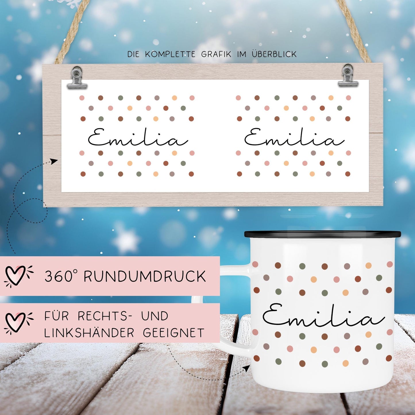 Weihnachten Nikolaus Emaille Tasse - Becher - Wunschnamen - Namenstasse - Weihnachtstasse - Weihnachtsbecher - Tasse - Papa - Mama - Oma kleinebuchstaben