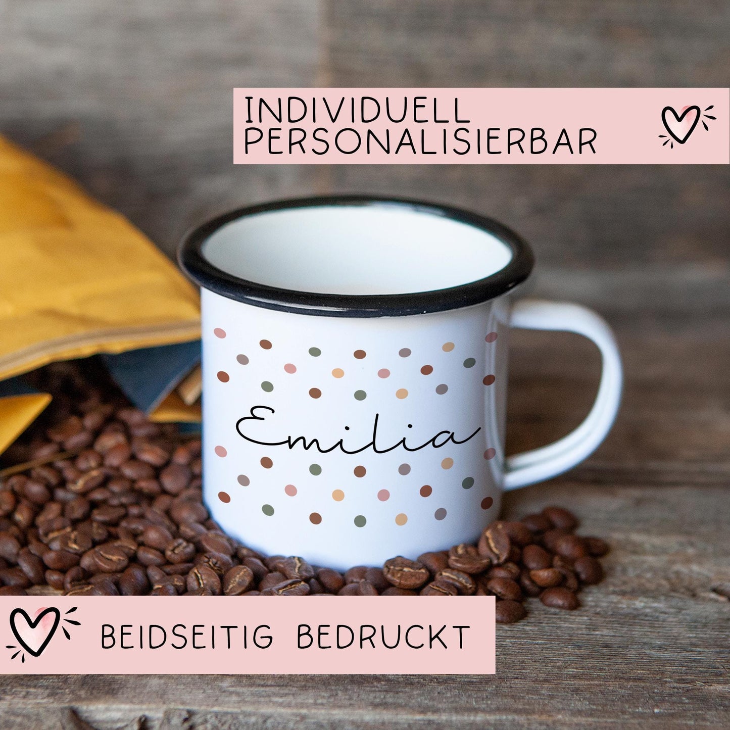 Weihnachten Nikolaus Emaille Tasse - Becher - Wunschnamen - Namenstasse - Weihnachtstasse - Weihnachtsbecher - Tasse - Papa - Mama - Oma kleinebuchstaben