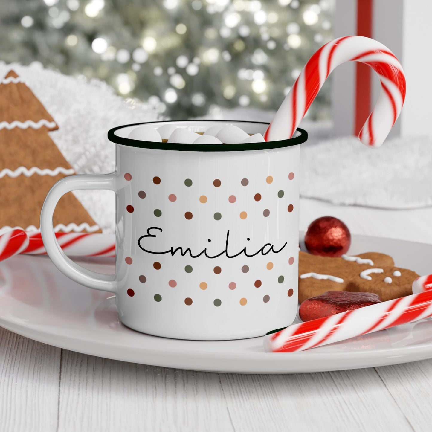 Weihnachten Nikolaus Emaille Tasse - Becher - Wunschnamen - Namenstasse - Weihnachtstasse - Weihnachtsbecher - Tasse - Papa - Mama - Oma kleinebuchstaben