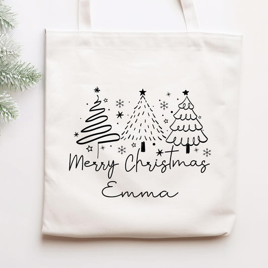 Personalisierte Stofftasche Weihnachten - Merry Christmas - Geschenktasche - Geschenk - Beutel - Wunschname - Einkaufstasche - Nikolaus  kleinebuchstaben Stofftasche Schriftart 1