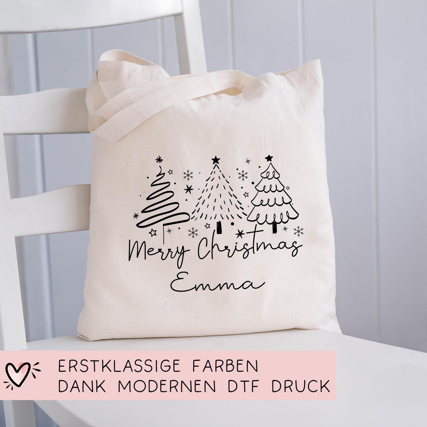 Personalisierte Stofftasche Weihnachten - Merry Christmas - Geschenktasche - Geschenk - Beutel - Wunschname - Einkaufstasche - Nikolaus kleinebuchstaben
