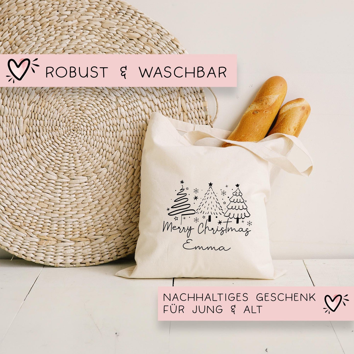 Personalisierte Stofftasche Weihnachten - Merry Christmas - Geschenktasche - Geschenk - Beutel - Wunschname - Einkaufstasche - Nikolaus kleinebuchstaben