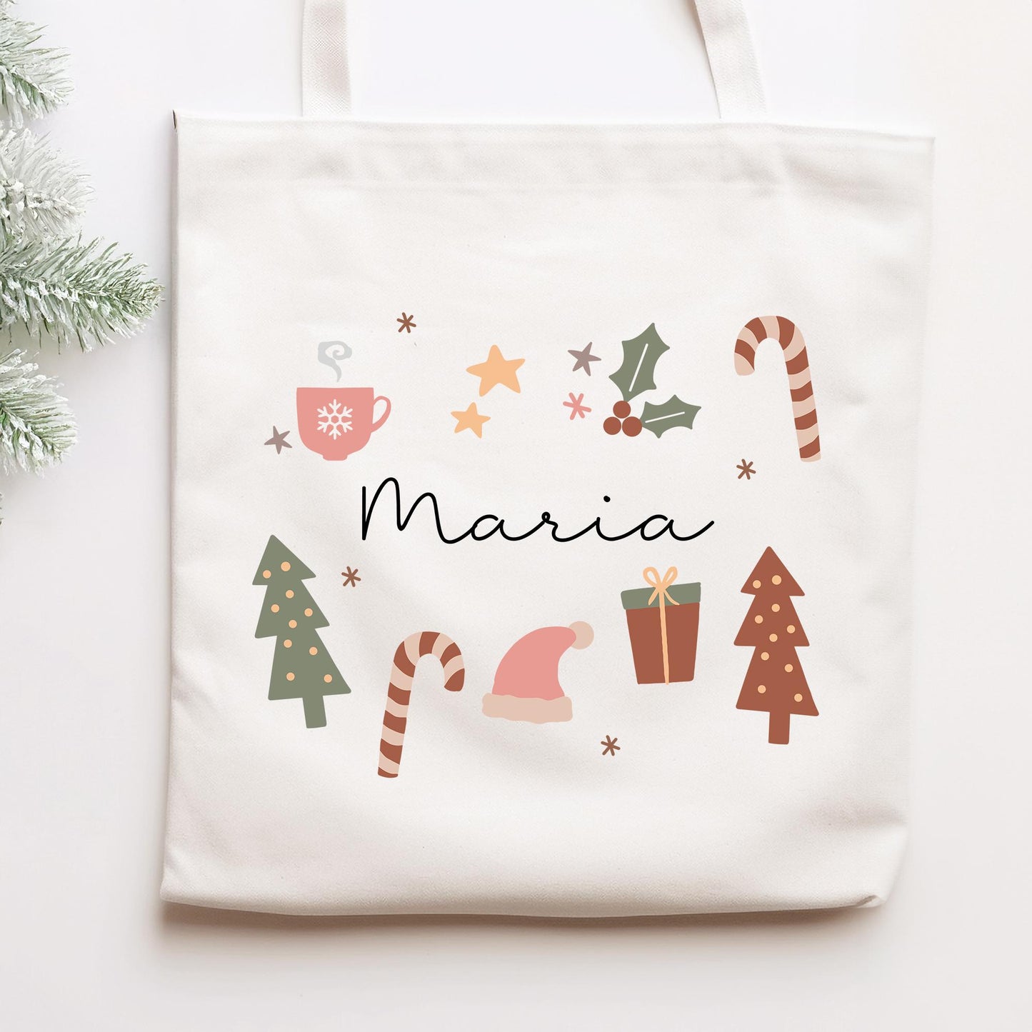 Stofftasche Weihnachten mit Namen - Personalisiert - Merry Christmas - Geschenktasche - Geschenk - Wunschname - Einkaufstasche - Nikolaus kleinebuchstaben Stofftasche Schriftart 1