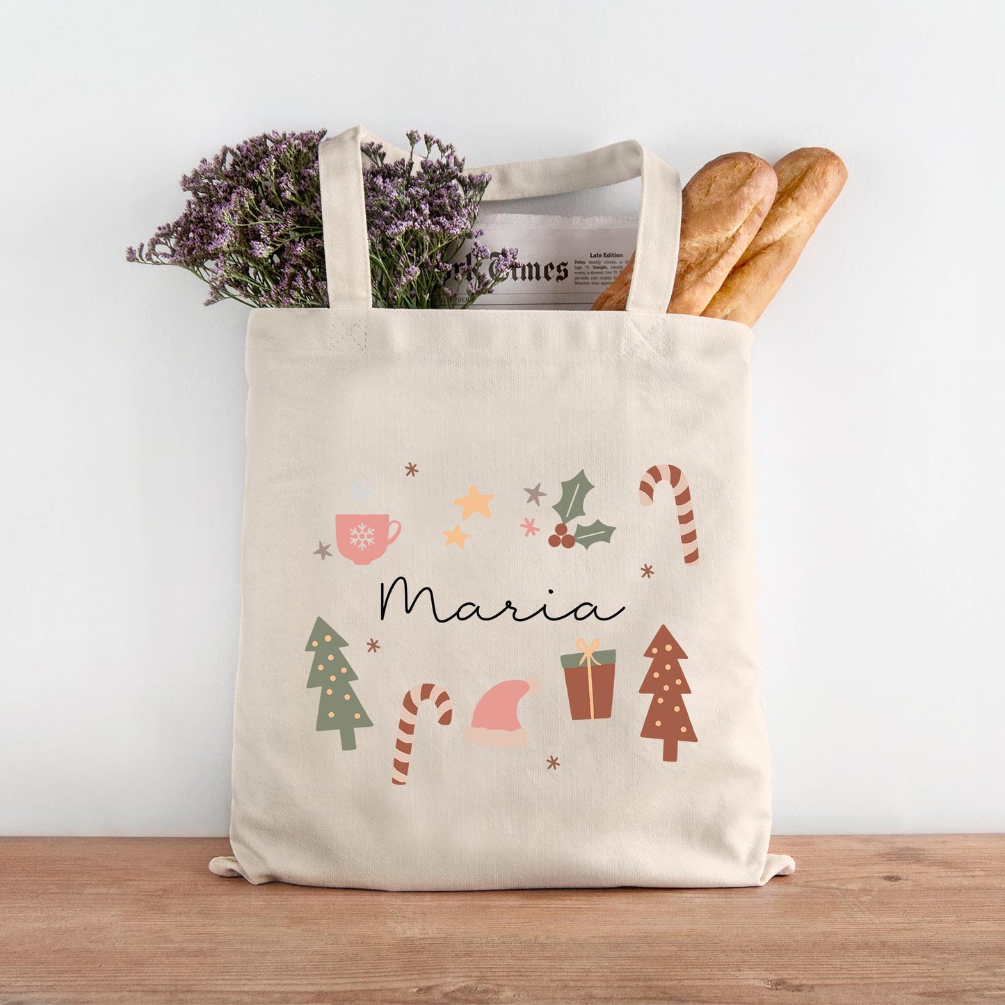 Stofftasche Weihnachten mit Namen - Personalisiert - Merry Christmas - Geschenktasche - Geschenk - Wunschname - Einkaufstasche - Nikolaus kleinebuchstaben