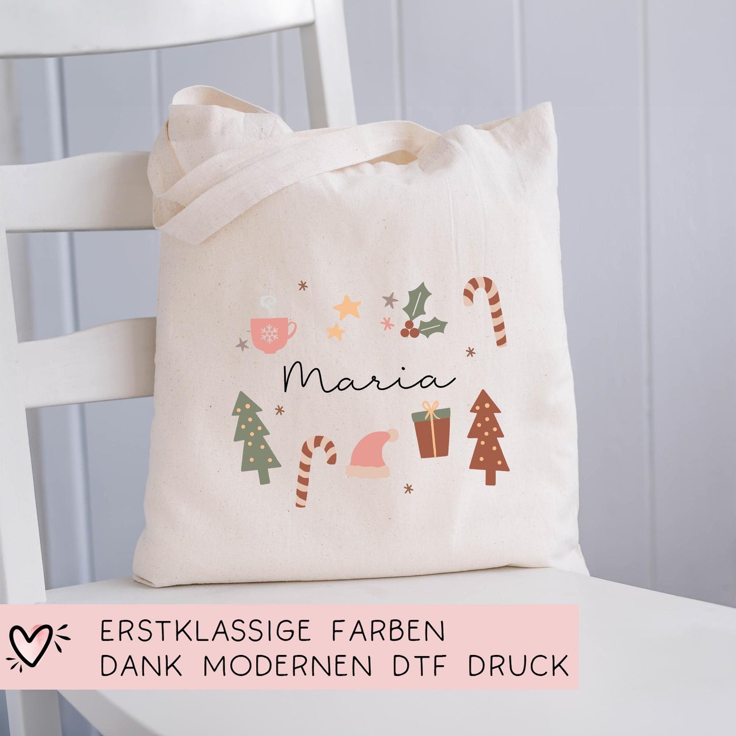 Stofftasche Weihnachten mit Namen - Personalisiert - Merry Christmas - Geschenktasche - Geschenk - Wunschname - Einkaufstasche - Nikolaus kleinebuchstaben