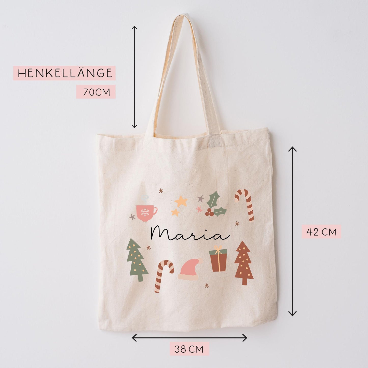 Stofftasche Weihnachten mit Namen - Personalisiert - Merry Christmas - Geschenktasche - Geschenk - Wunschname - Einkaufstasche - Nikolaus kleinebuchstaben