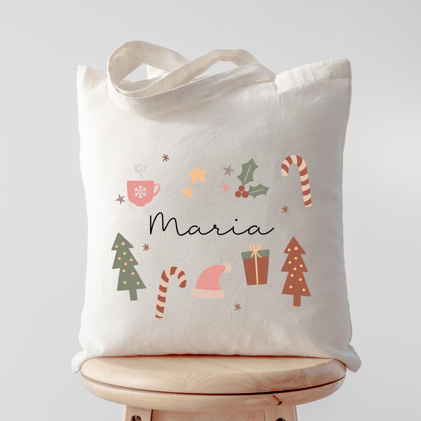 Stofftasche Weihnachten mit Namen - Personalisiert - Merry Christmas - Geschenktasche - Geschenk - Wunschname - Einkaufstasche - Nikolaus kleinebuchstaben