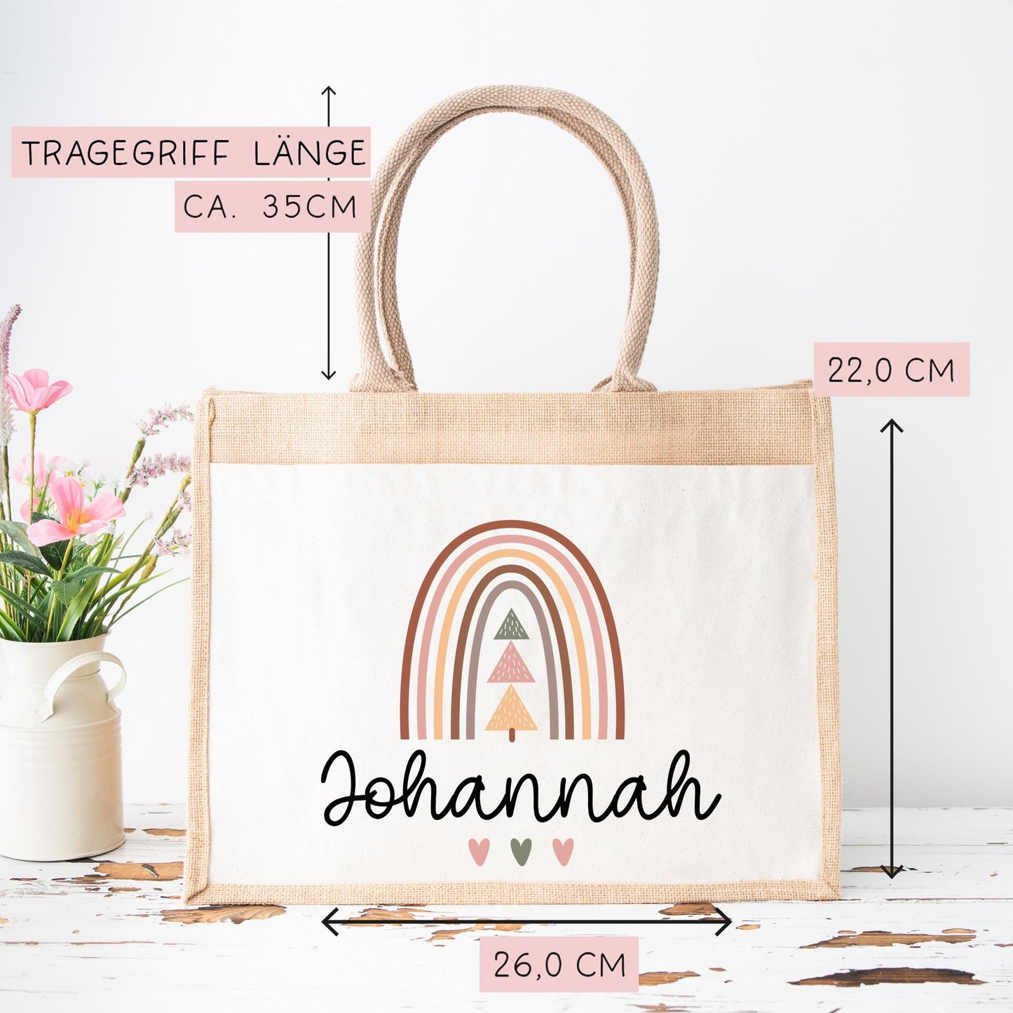 Tasche Weihnachten Personalisiert Nikolaus - Jute Pocket Tasche - Wunschnamen - Regenbogen - Geschenktasche für Kleinigkeiten zu Weihnachten kleinebuchstaben